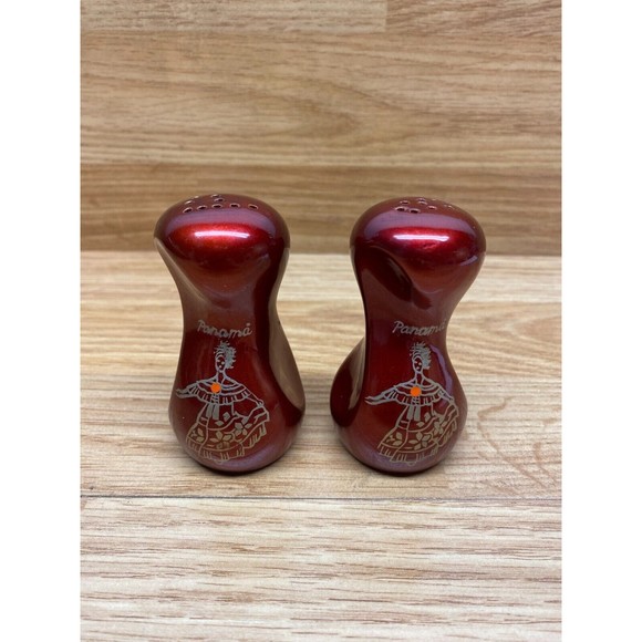 Panama Kitchen Vintage Panama Burgundy Red Ceramic Salt Pepper